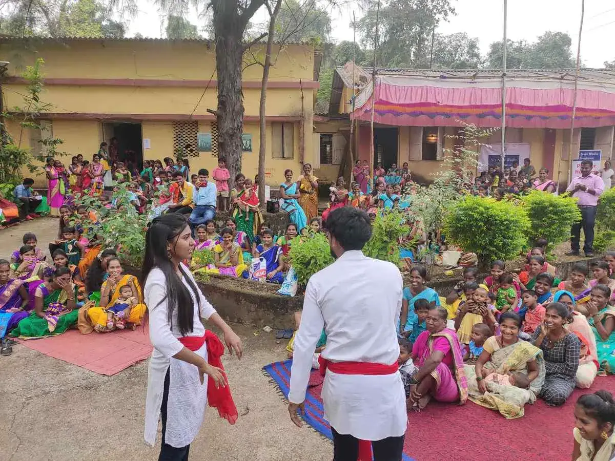 Rangmanch professional street play team performing Nukkad Natak in India